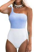 XL Color Bowknot Block Shoulder Cupshe Blue One Tie Women's Swimsuit, One-Piece