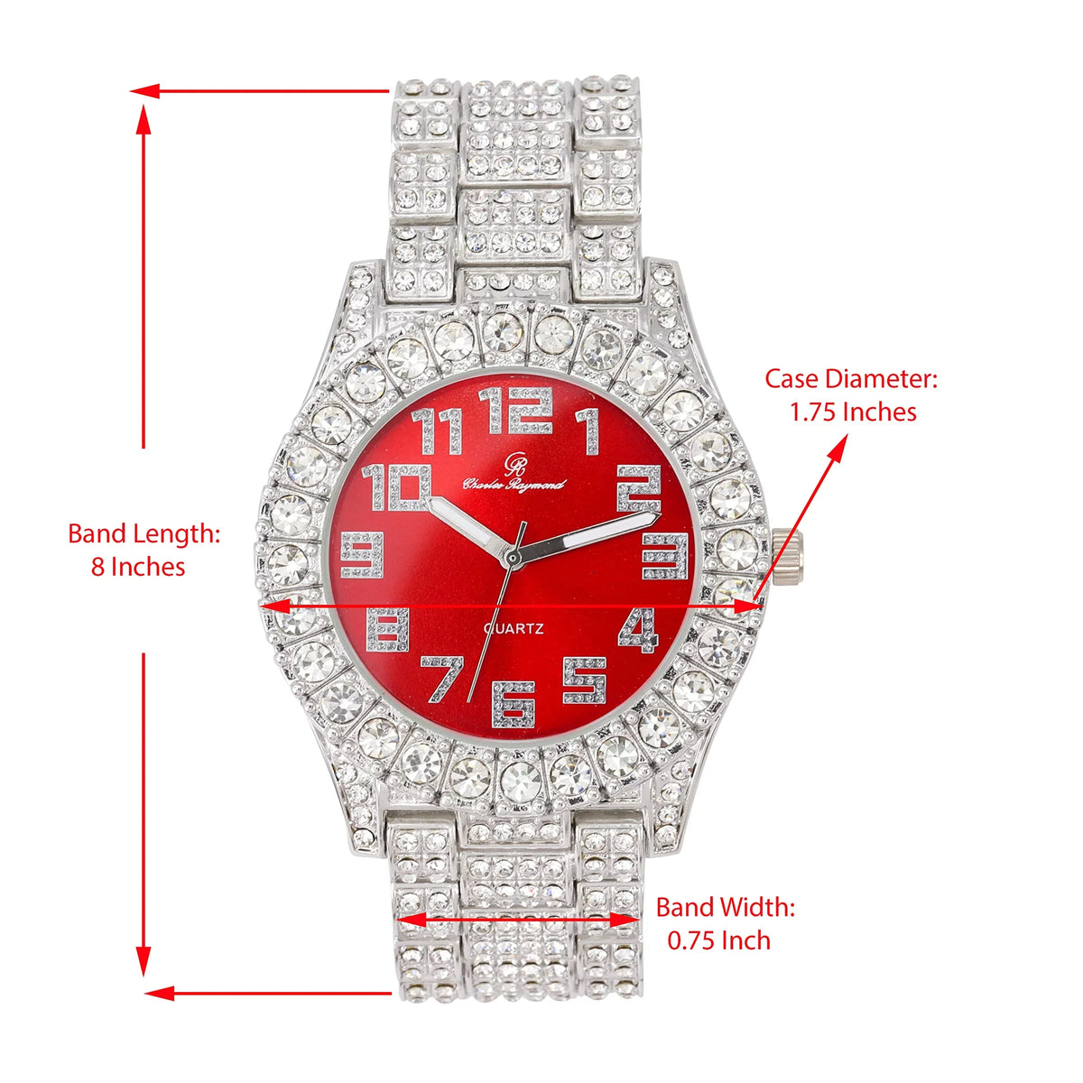 Colorful Big Fully Watch - Hip Blinged Dial ST10327AR Single Hop Out Numerals Iced Mens Raymond Charles with Red Silver Out Blood Rocks