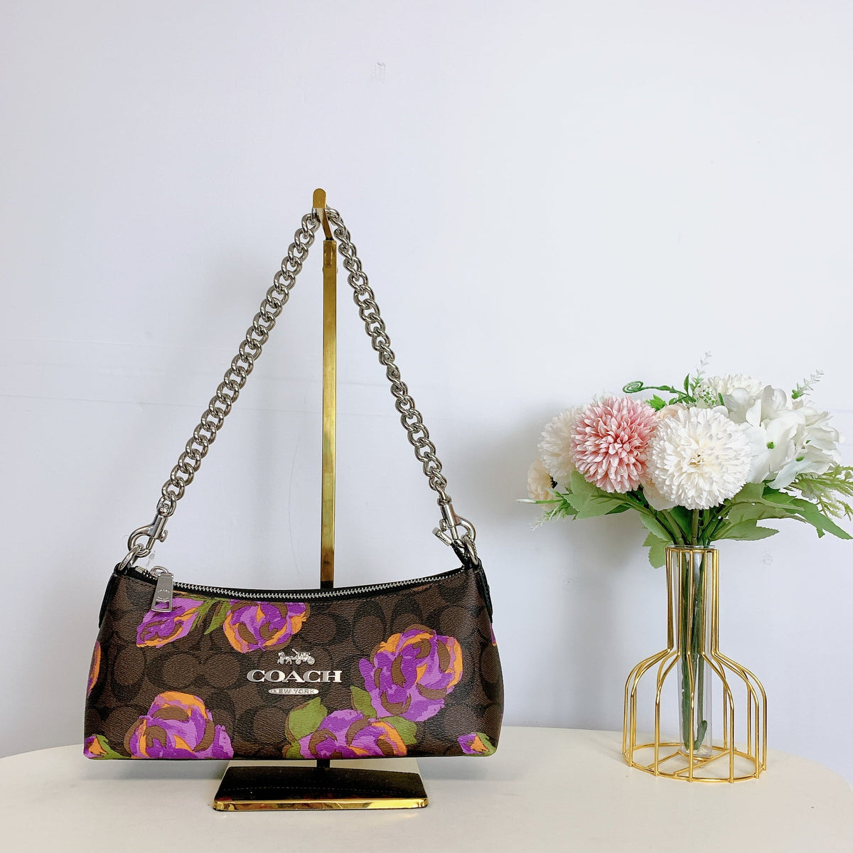 Print Coach Bag CL406 IN Brown Rose Charlotte Multi In With Signature Canvas Shoulder Iris