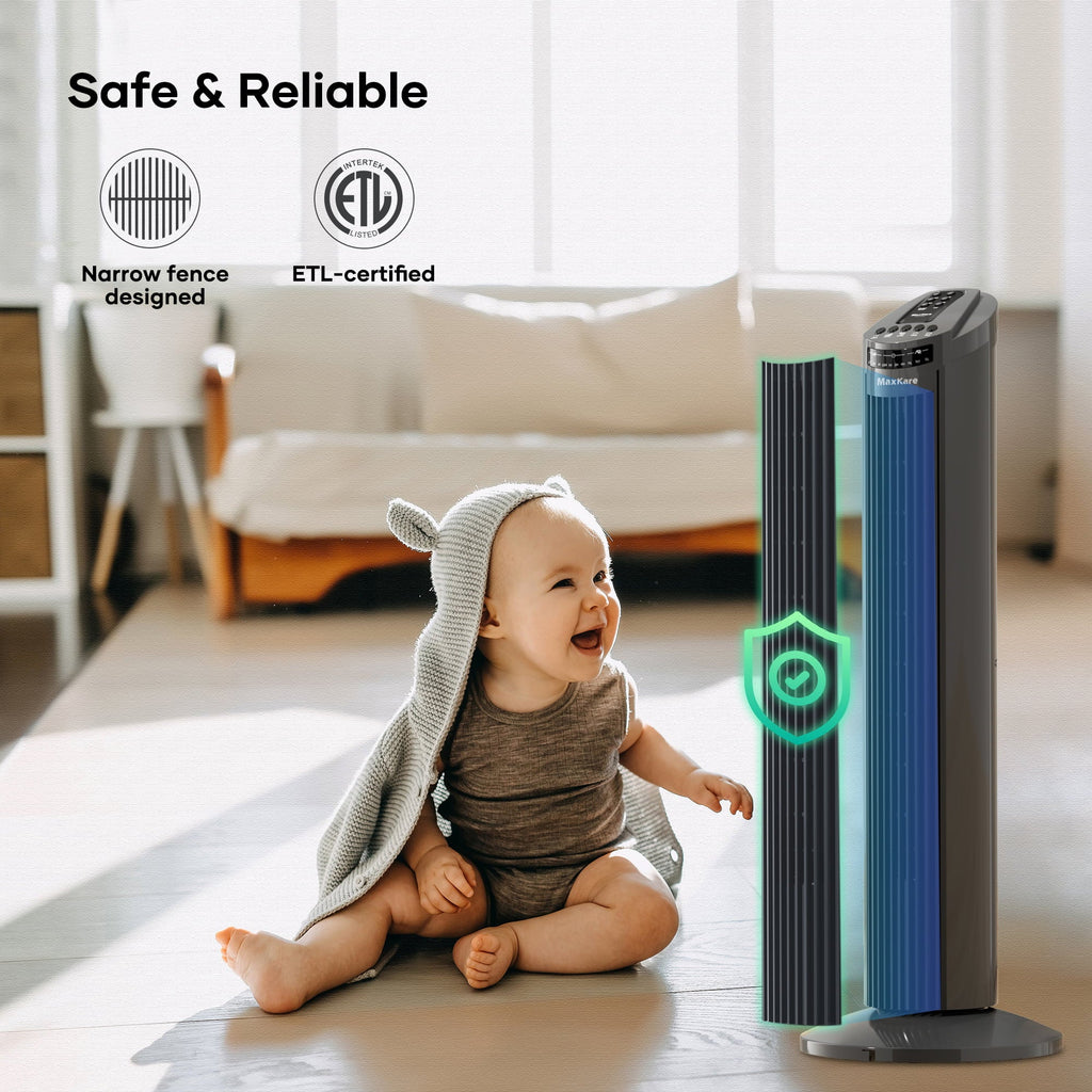 Gray Remote Speeds 3 60dB Wind Dark Fan Control Quiet Modes 30" Fan with Oscillating 120° Fan Bedroom, 3 MaxKare Cooling Tower Timer for