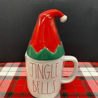 and in BELLS Rae Red JINGLE LL Red Ceramic Christmas Topper with Green Cap Dunn Letter Mug Ivory