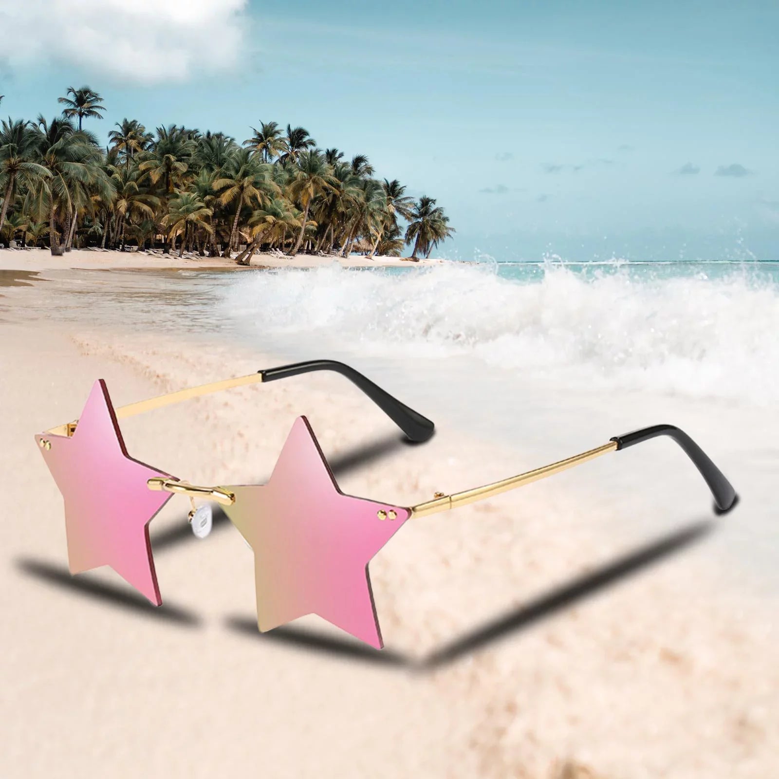 Stars Rimless Glasses Women for Sharplace Glasses 6X Trendy Grey Dance Costume Sun
