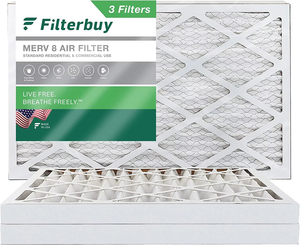 Pleated 8 MERV AC (3-Pack) Filterbuy 12x20x2 HVAC Furnace Filters Air