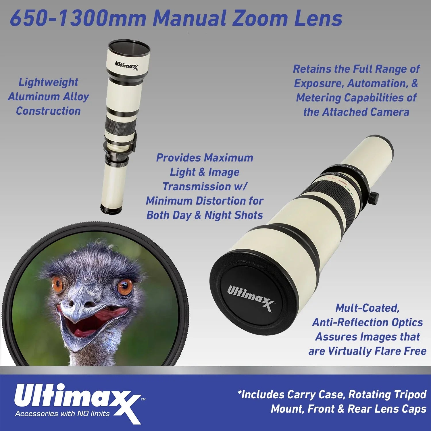 2X- F-Mount 1300mm More (with f/8 Lens Manual & 1300-2600mm) Nikon 650 Ultimaxx Telephoto for Cameras to