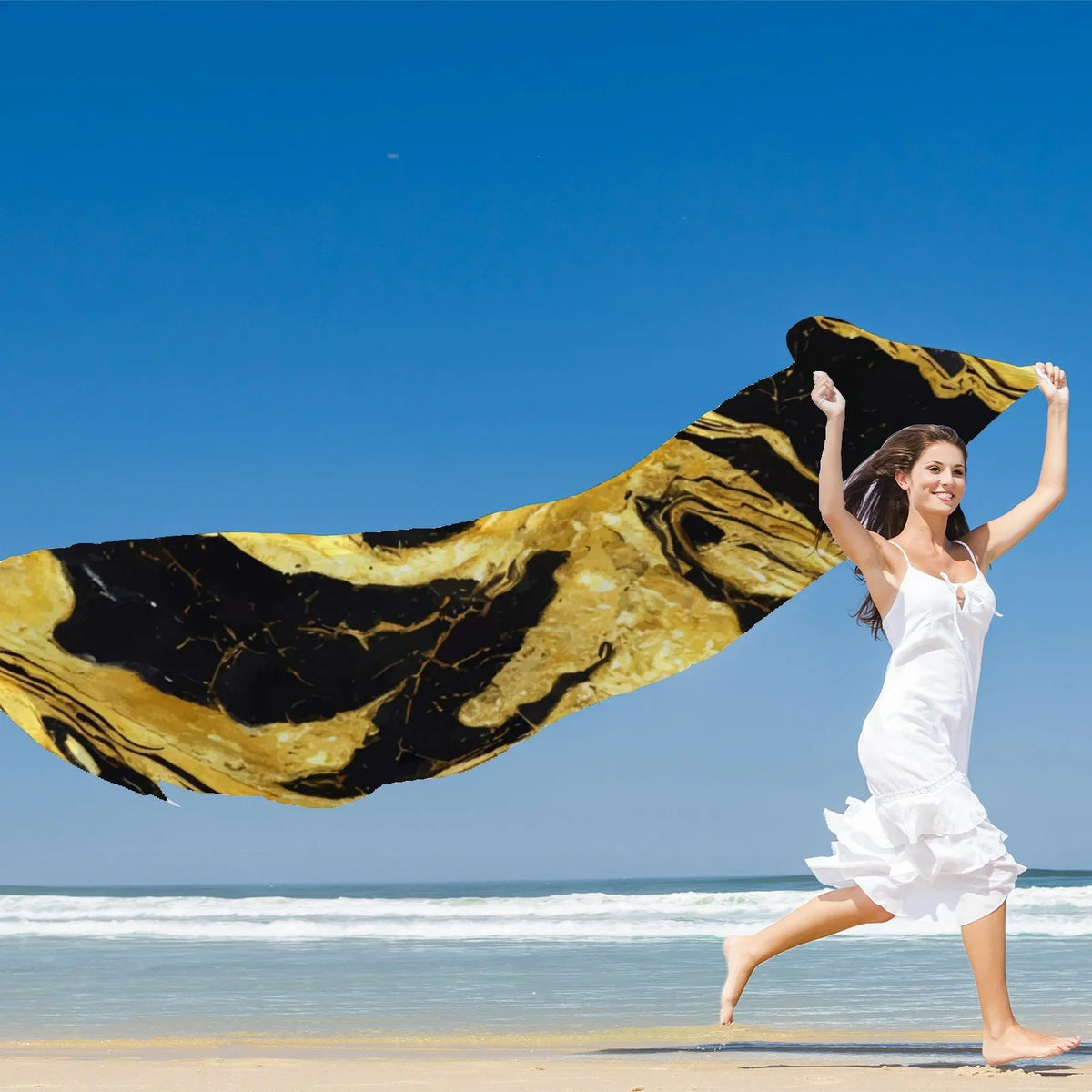 Scarf Long Packed Wraps Women for Wraps Oblong Silk Gift Shawls FREEAMG Large Golden Sunscreen Hair Neck Marble Headscarf