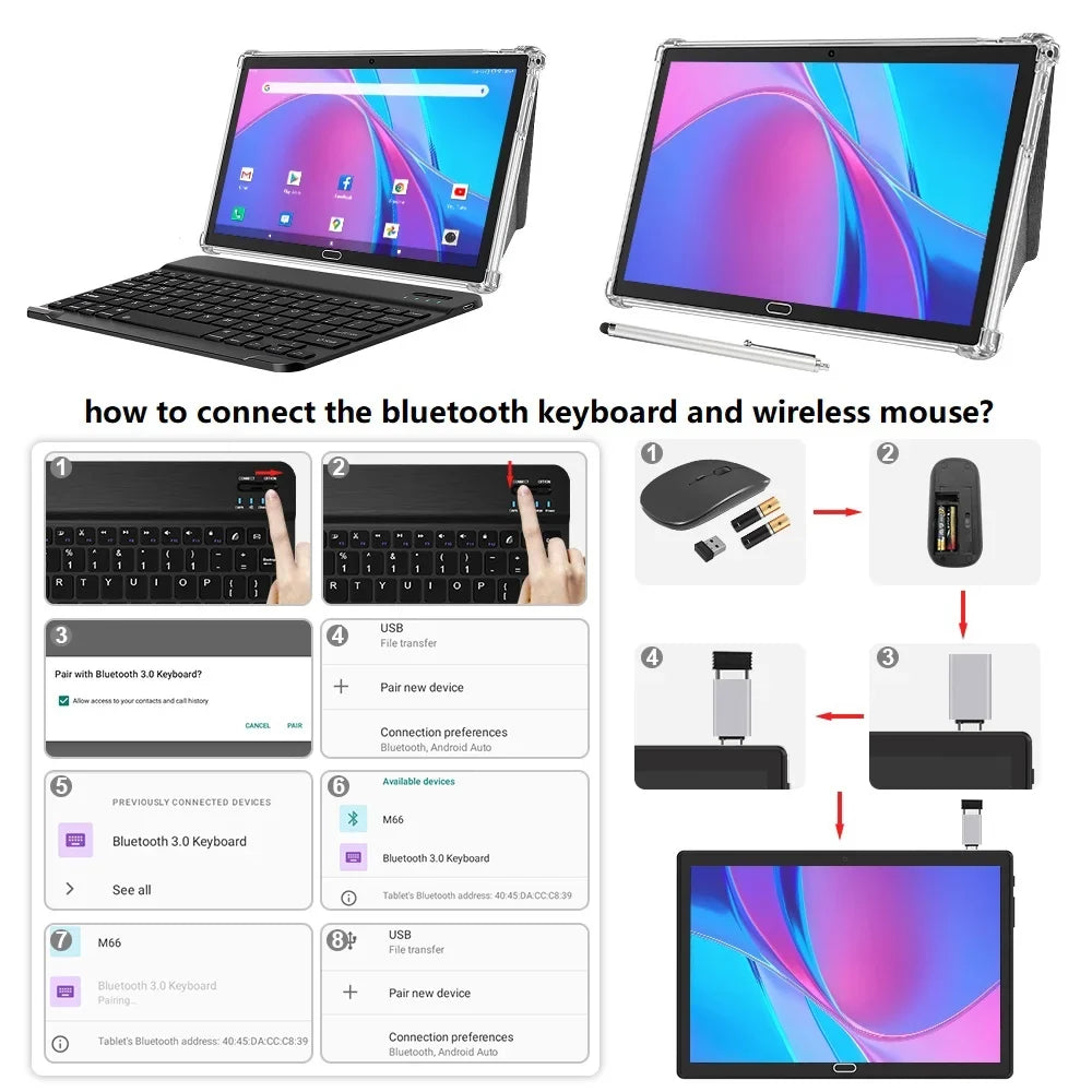 Keyboard,4GB with 2 Tablet, 1 inch Tablet Camera,Wi-Fi 4G Storage,Octa-Core Tablet Android 11 Day Phone Tablet,Tablet Tablet, Gift Android 13MP Tablet, Processor,Dual Tablet,Mother's 10 in RAM+64GB