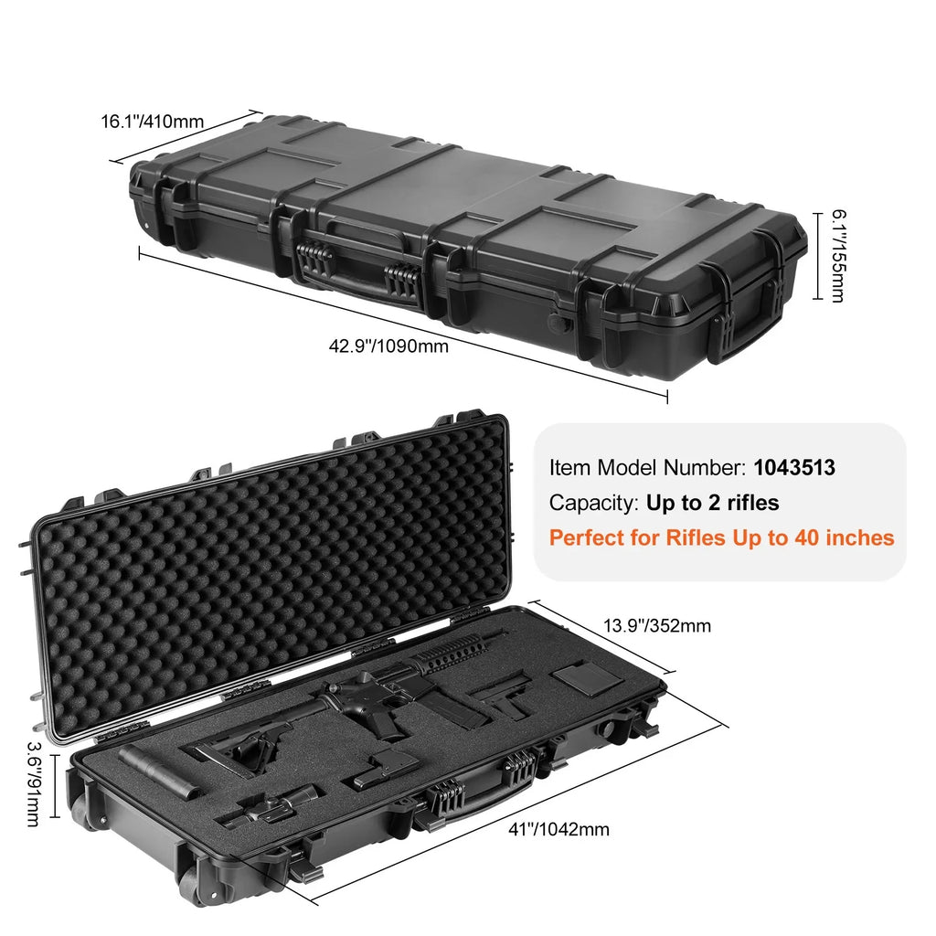 3 Foams, & Two Layers Rifle IP67 Case, inch Hard 42 Case Wheels, lockable for Shotguns, SKYSHALO Gun Gun with Fully-protective Case Hard or Rifle Airsoft with Rifles Waterproof Crushproof,