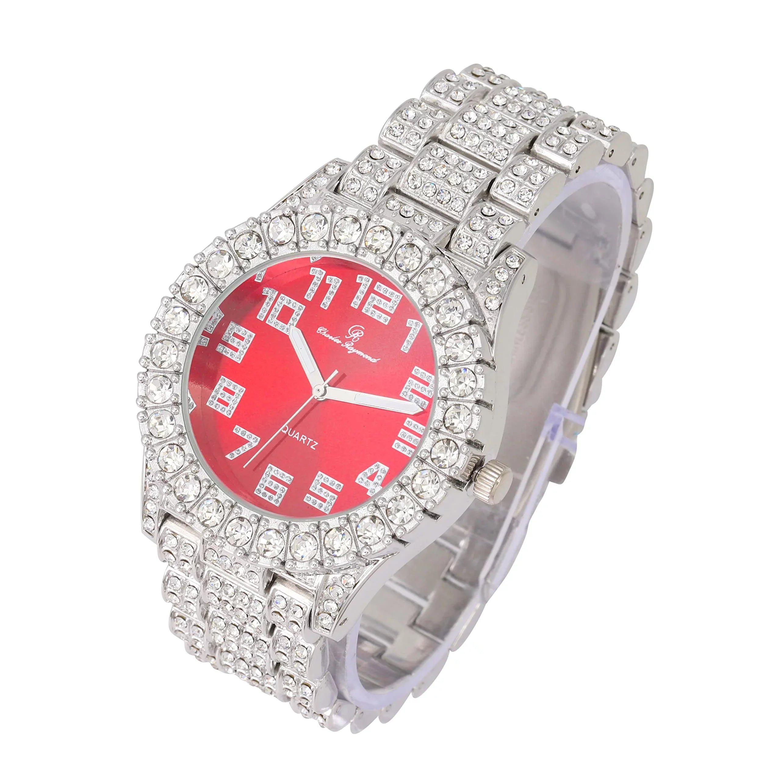 Colorful Big Fully Watch - Hip Blinged Dial ST10327AR Single Hop Out Numerals Iced Mens Raymond Charles with Red Silver Out Blood Rocks