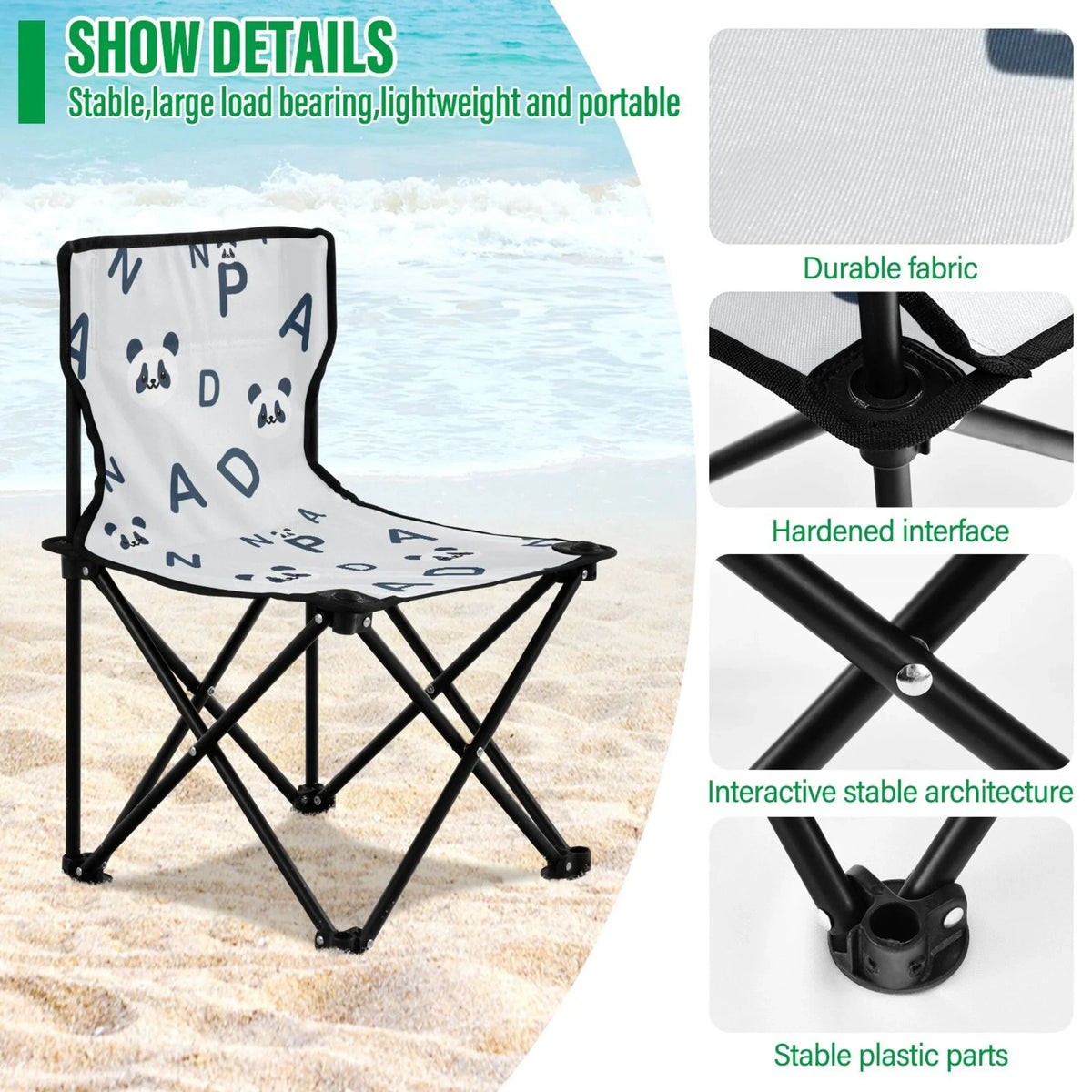Kids Chair Small Chair Alphabet Folding Bag Camping for Portable and Chair Fishing Pandas Chair with Lawn Outdoor Beach Carry Cartoon