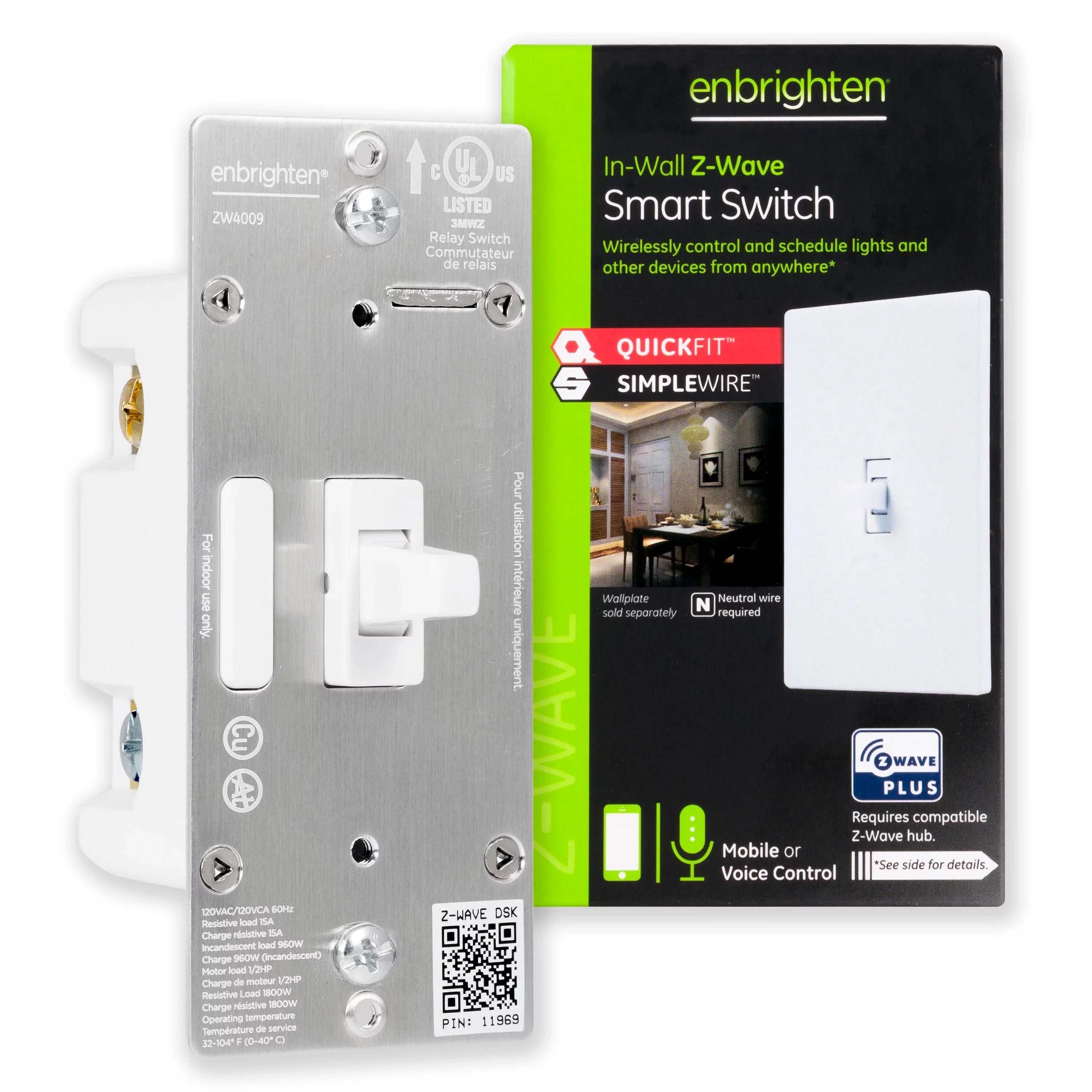 Toggle White Smart Light Z-Wave Required, 46202, Z-Wave Hub Enbrighten Switch, Plus