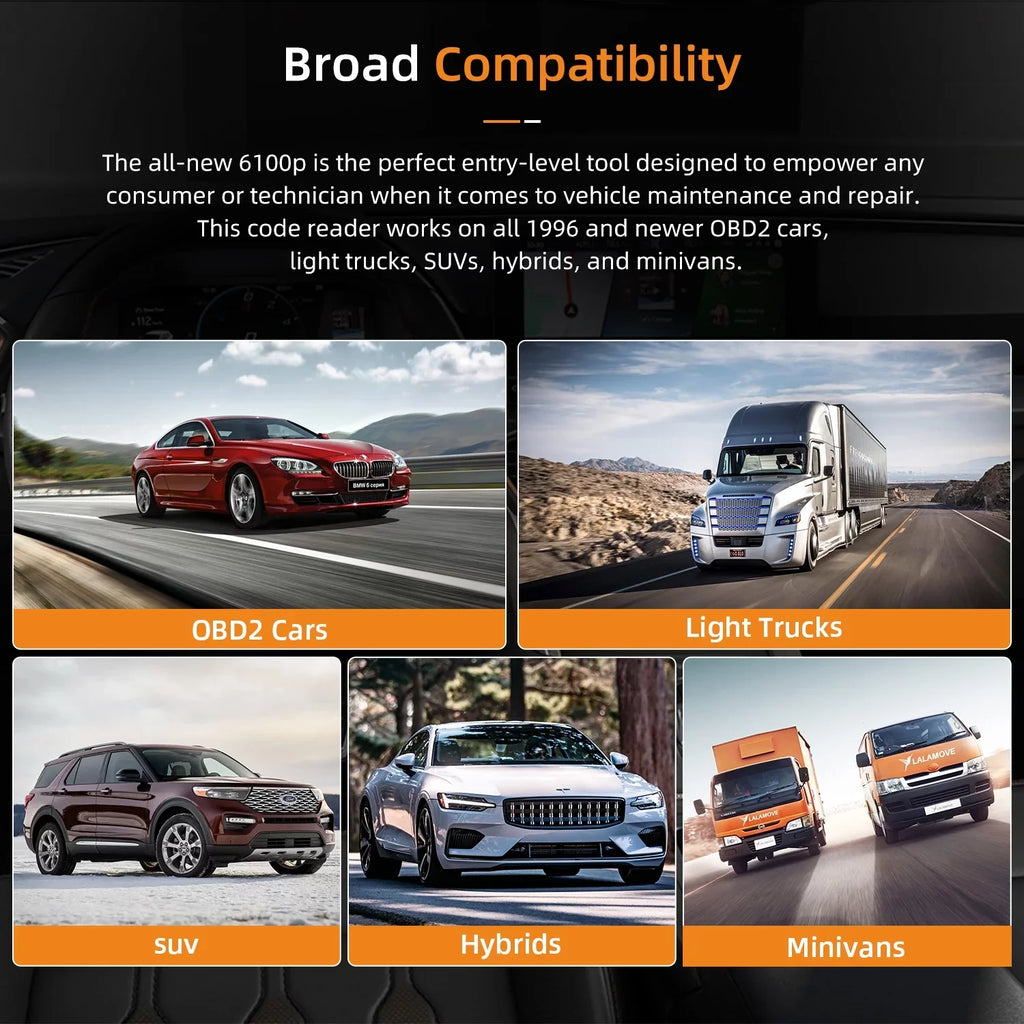 Tool Analyzer Truck Reset Innova SUV Auto Scan Automotive All OBDII Test OBD2 Diagnostic Hybrid OBD2 Car for Car 6100P Scanner Battery Oil Reader Code Scanner SRS ABS Automotive Light Scanner Engine