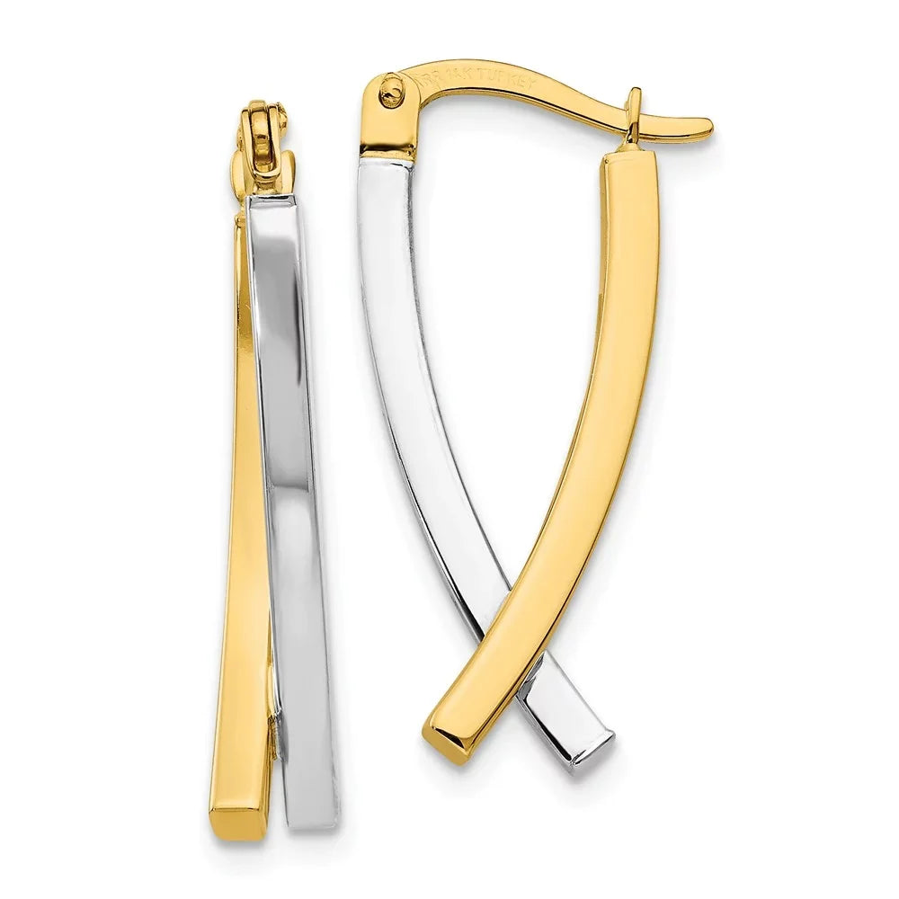 Adults 14kt for and and Two-tone for Men Real Women Earrings; Teens; Hinged Tube
