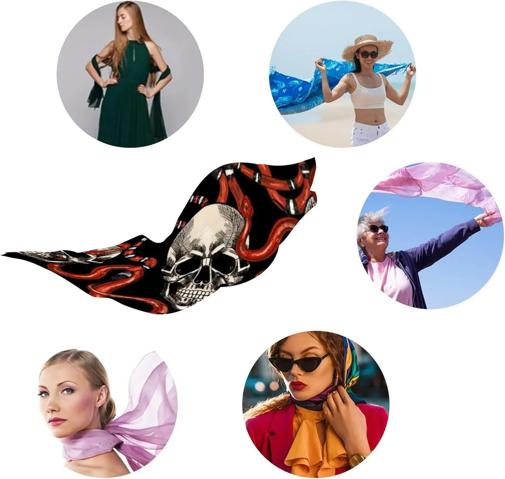 And Girls Lightweight Hyjoy for Long Scarf Silk Wrap Skulls Neck Scarves Shawl Snakes Red Women