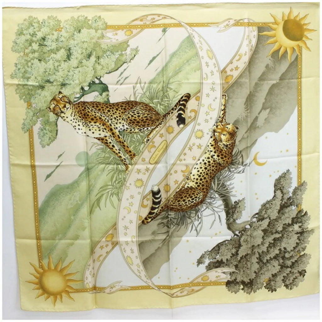 Pre-Owned FERRAGAMO paper Salvatore yellow animal Ferragamo ladies print SALVATORE leopard scarf pattern (Good) muffler silk