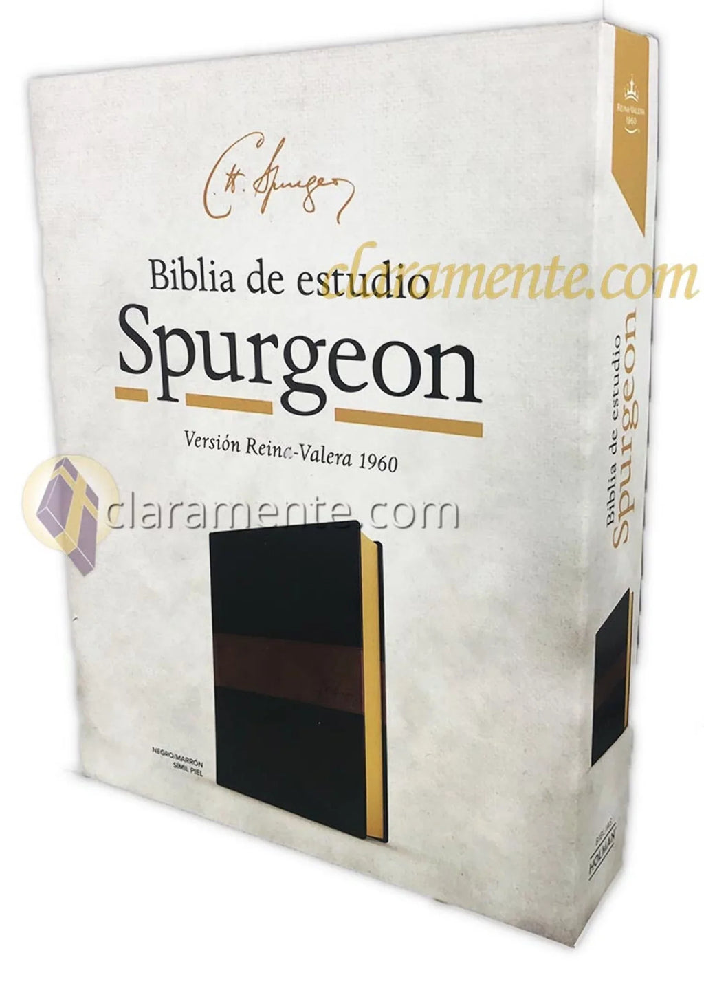 Biblia 1960 símil Spurgeon, negro/marrón estudio piel de RVR (Hardcover)