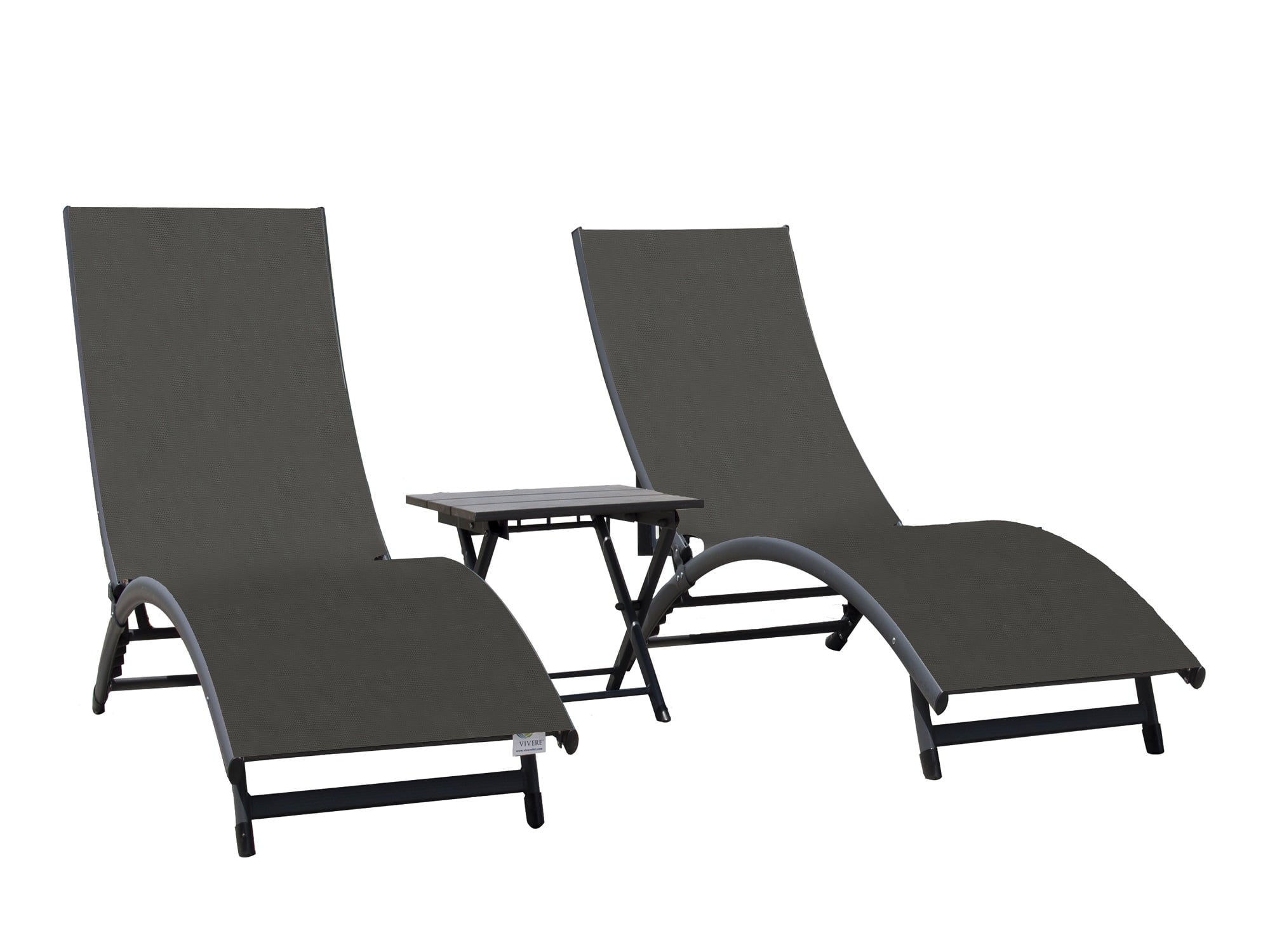 69” and The 3 Chairs Reclining Hamptons Folding Aluminium Table Piece Collection Set Black