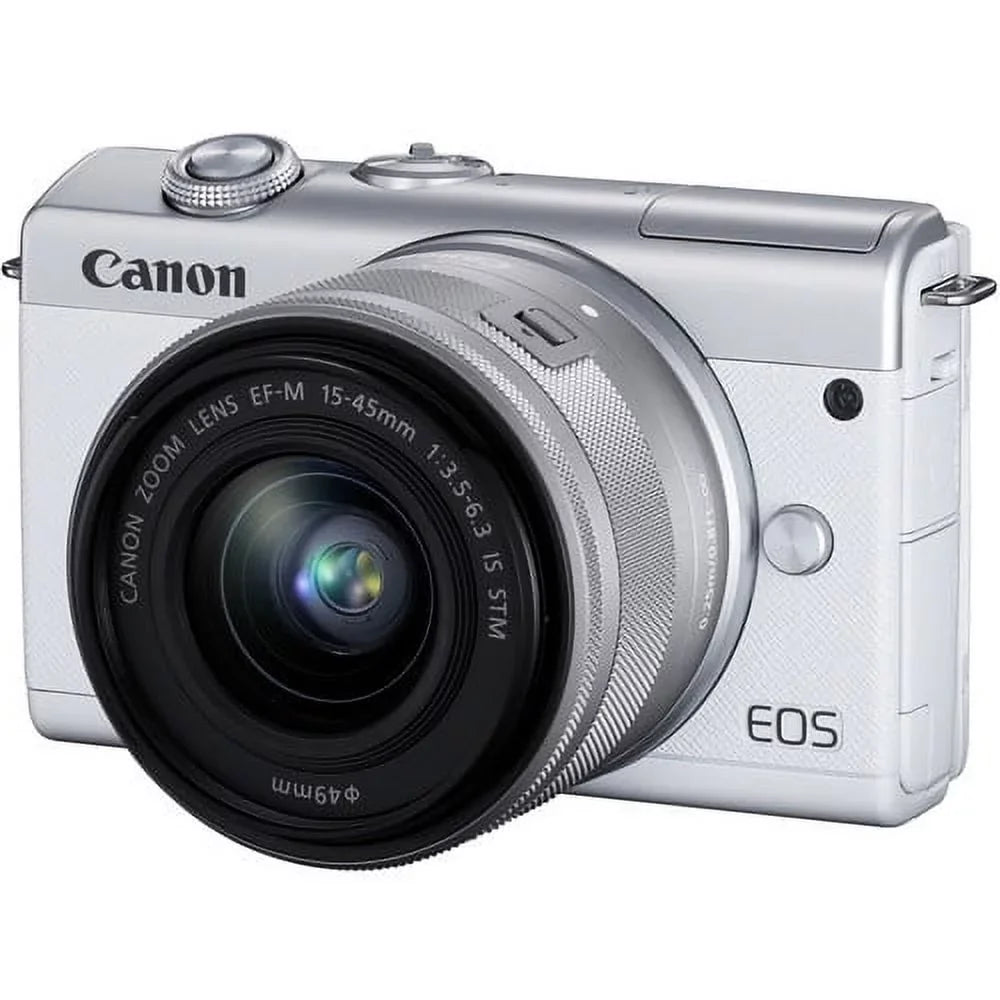 Mirrorless Lens + EOS with More Digital (White) Canon M200 Memory Spare with 128GB Camera + Battery Card Kit 15-45mm
