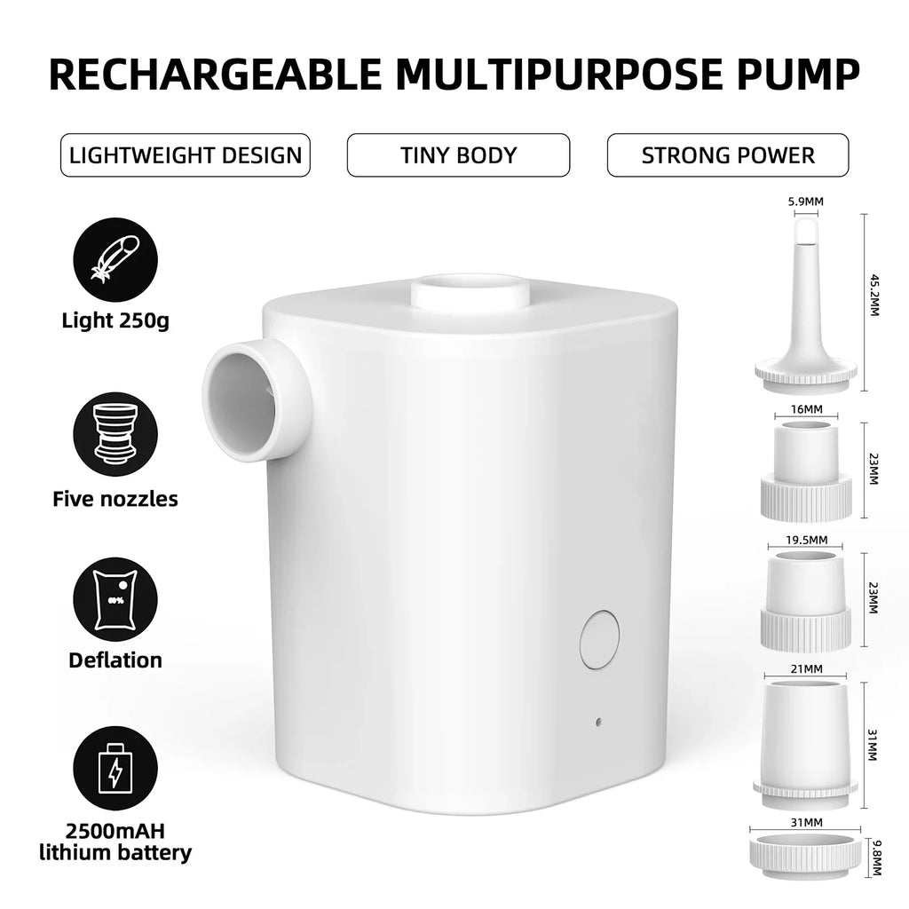 Pool Battery with Swimming Nozzles 5 Air Pumps Air with Pump Deflator for Air Mattress Inflatables Ring Quick Air Bed Pump Electric USB Inflator Toy 2500mAh