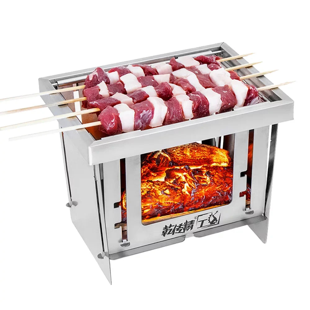 Picnic Park Use Burning Windproof Wood For Grill Outdoor Home BBQ Stainless Grill Steel Tool Camping MABOTO Camping Folding Portable