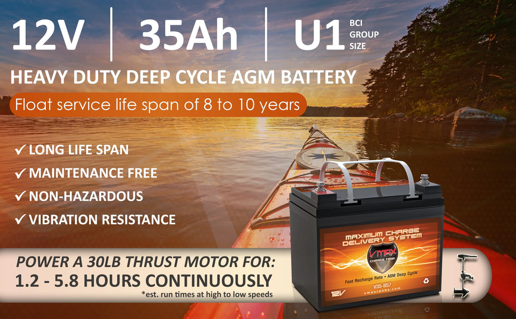 Motor V35-857 Traxxis 45lb Kota Volt Boat U1 Vmax AGM 35AH 12 for Vehicle Battery Trolling Minn