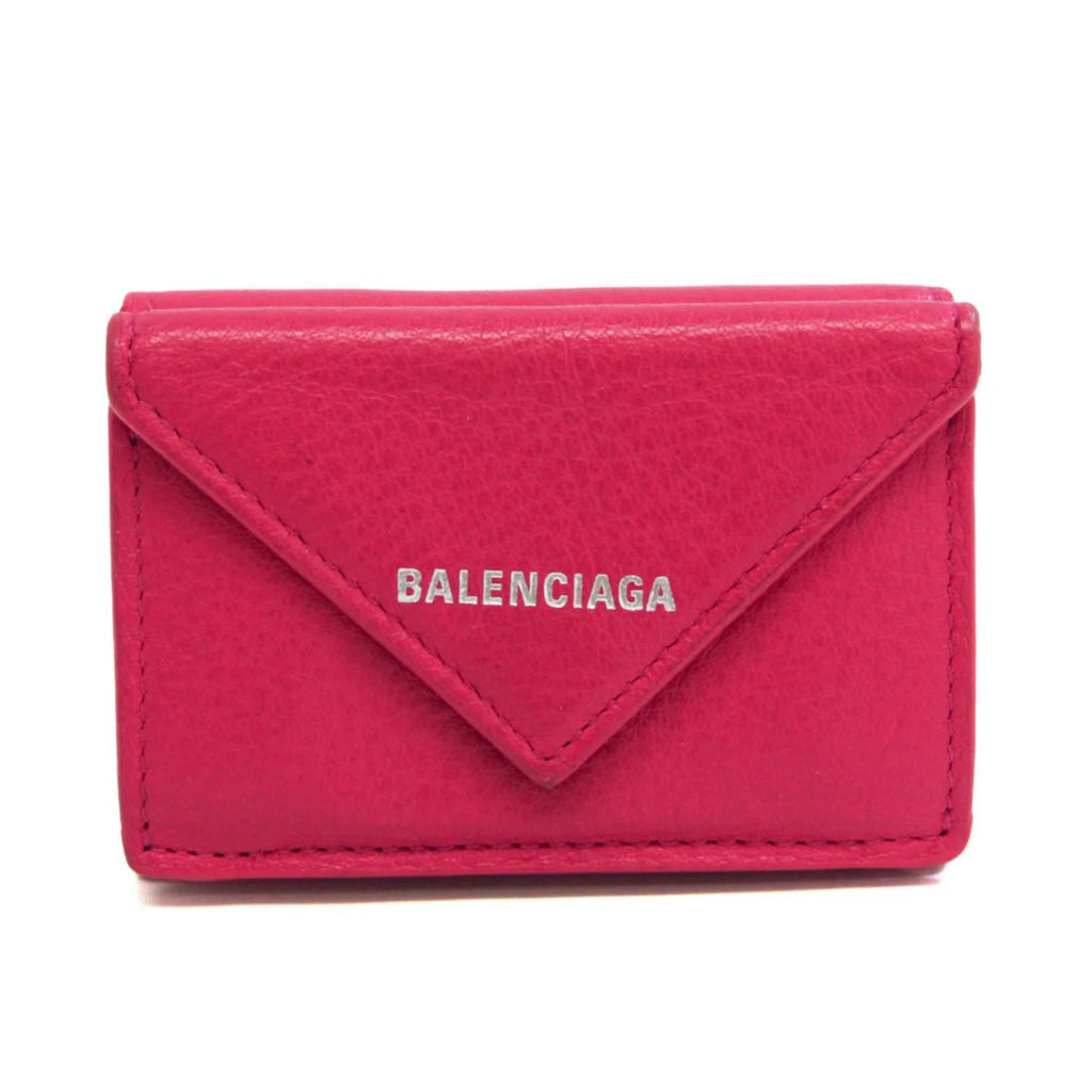 Pre-Owned (Good) 391446 Balenciaga Mini Pink Wallet Women's Papier Leather (tri-fold)