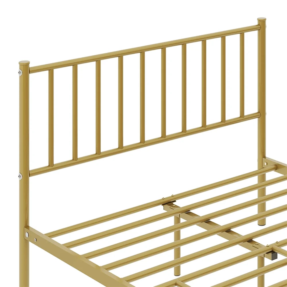 with Headboard Bed Gold Metal and Footboard,Full,Antique Easyfashion Platform Spindle Justin
