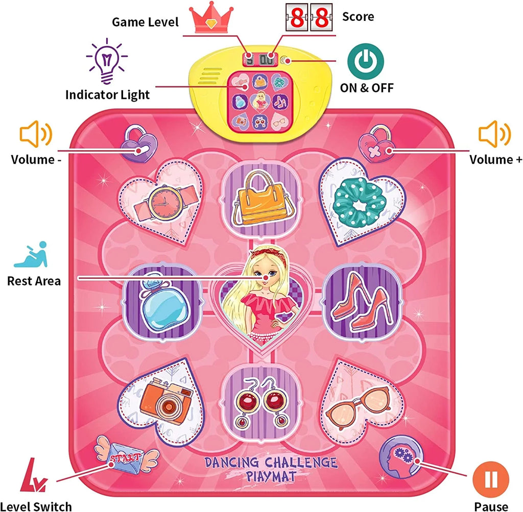 Dance Lights, Mats LED 5 Pad 8 Old Gifts 6 4 Dance Gift Dance Play Mat, 7 Electronic Toy Game Musical Christmas Kids Girls 5 Pink Game with 10 9 for Birthday Modes, with Toys 3 for Year