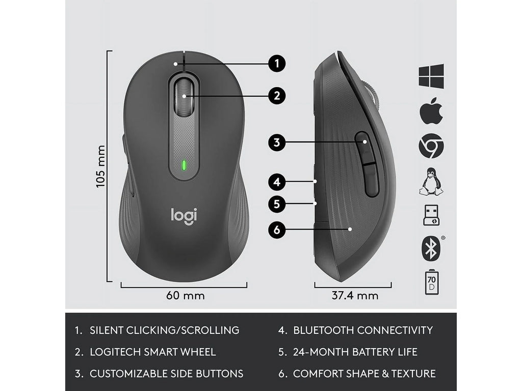MK650 Logi Signature - Certified, for Graphite Globally Bluetooth, and Logitech Mouse Keyboard, Bolt, Combo Windows/Mac/Chrome/Linux Business, SmartWheel, Wireless