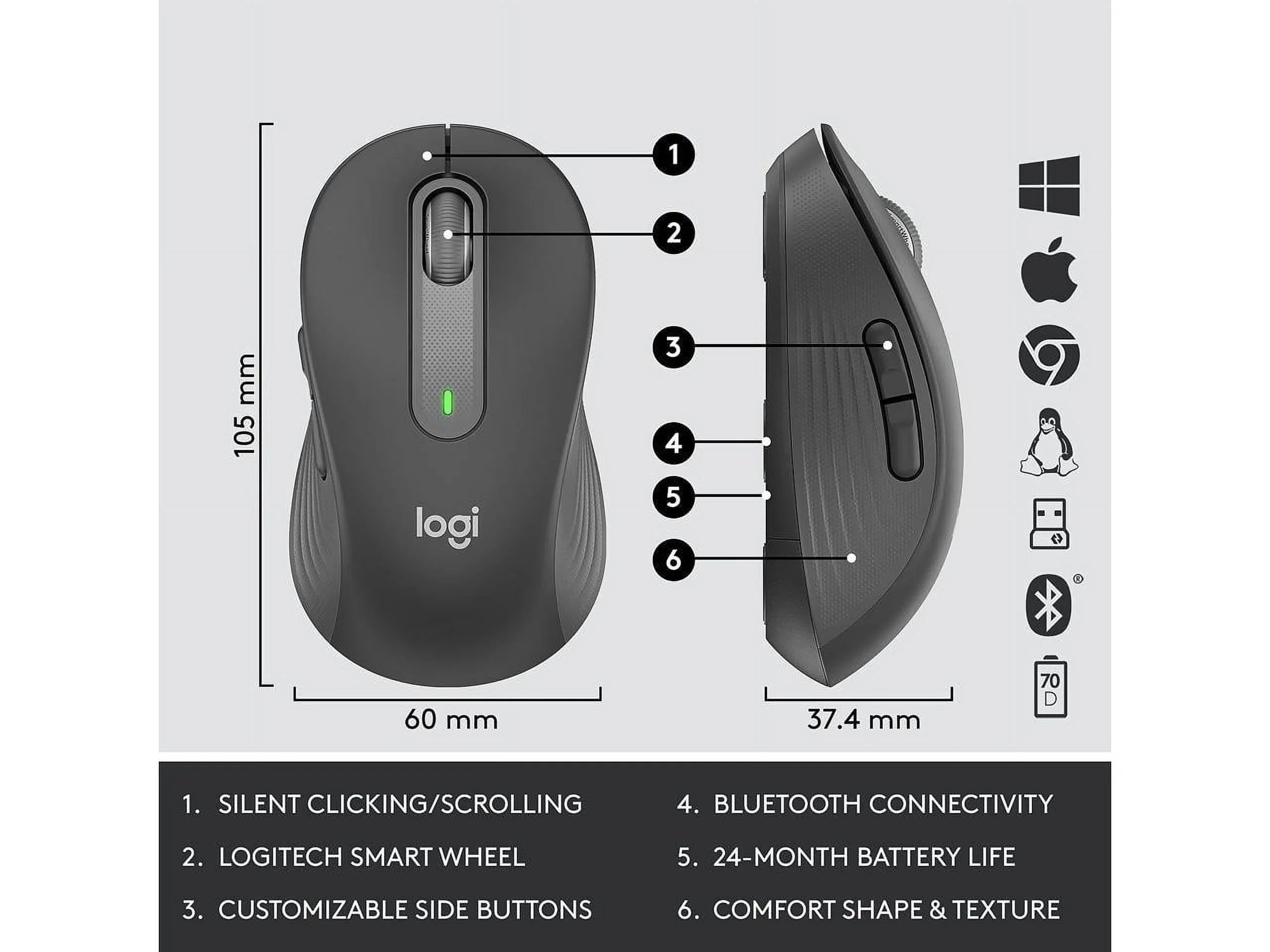 MK650 Logi Signature - Certified, for Graphite Globally Bluetooth, and Logitech Mouse Keyboard, Bolt, Combo Windows/Mac/Chrome/Linux Business, SmartWheel, Wireless
