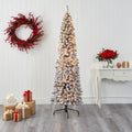 White Christmas Lights Tree 7' Nearly Pencil Artificial Natural Flocked Clear 400 Prelit
