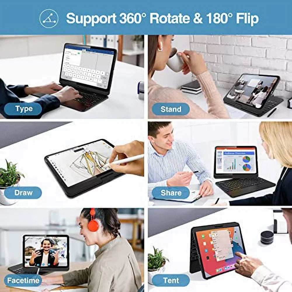 for for Backlit 10th Generation iPad –Black 10.9 2022 Keyboard Degree Rotation 7 Touchpad 360 Color inch Multi-Touch ProCase Trackpad, Keyboard iPad with Gen 10th Case Case