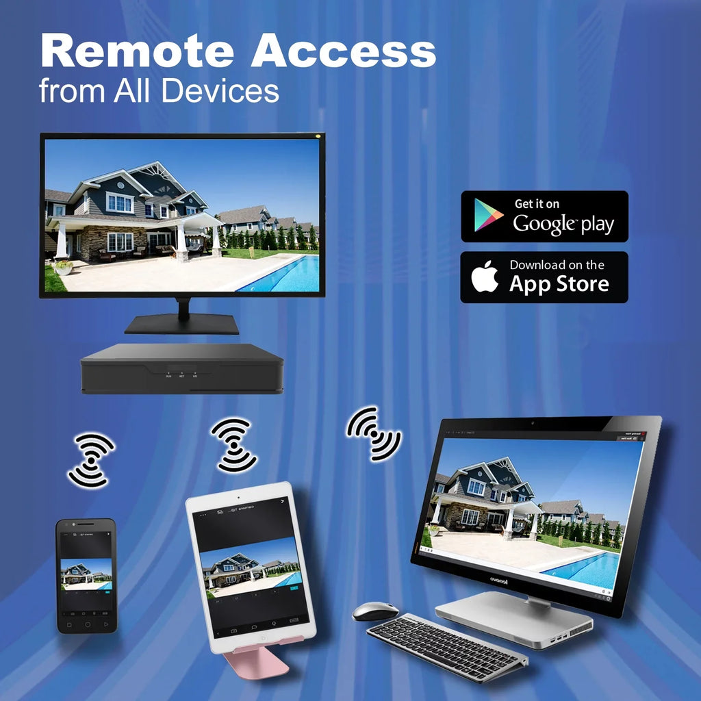 Built-in 8 APPs No Home/Office, DVR for 4MP x HDMI/VGA, Mobile Ports 10 IP WiFi, Drive PoE Cameras & H.265/H.264 101AV Channels Hard Network Recorder, Supports Video 1TB 4MP/1080P