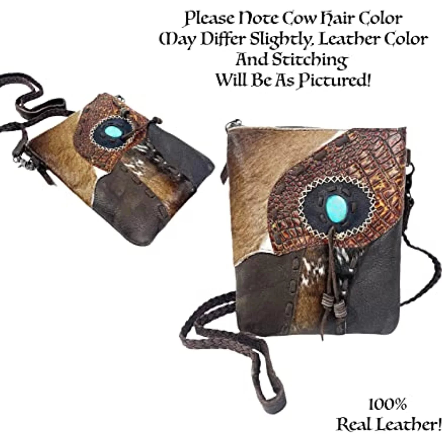 Purse Leather (Dark Tote Cowhair Purses Handbag Brown) Teal Bag Stitched Stone Urbalabs Western Tooled Hand Tassel Crossbody