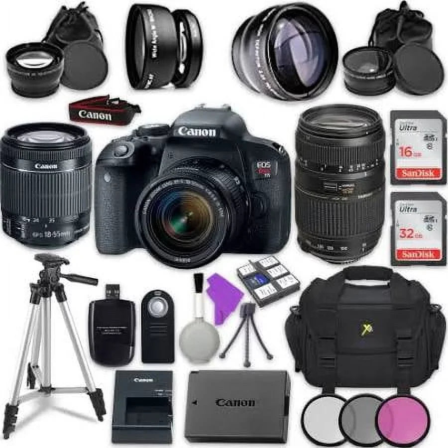 SLR EF-S Autofocus w/ STM 70-300mm T7i Rebel f/4-5.6 Digital EOS Telephoto Canon Zoom Camera ||Accessory 18-55mm Lens||Tamron IS AF Bundle Lens