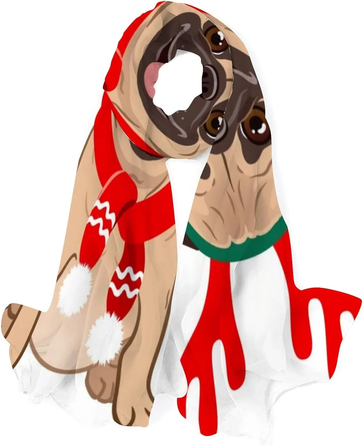 White Women Silk Long Neck Scarves Lightweight Wrap Pug Shawl Scarf Christmas Dog for Hyjoy Girls On